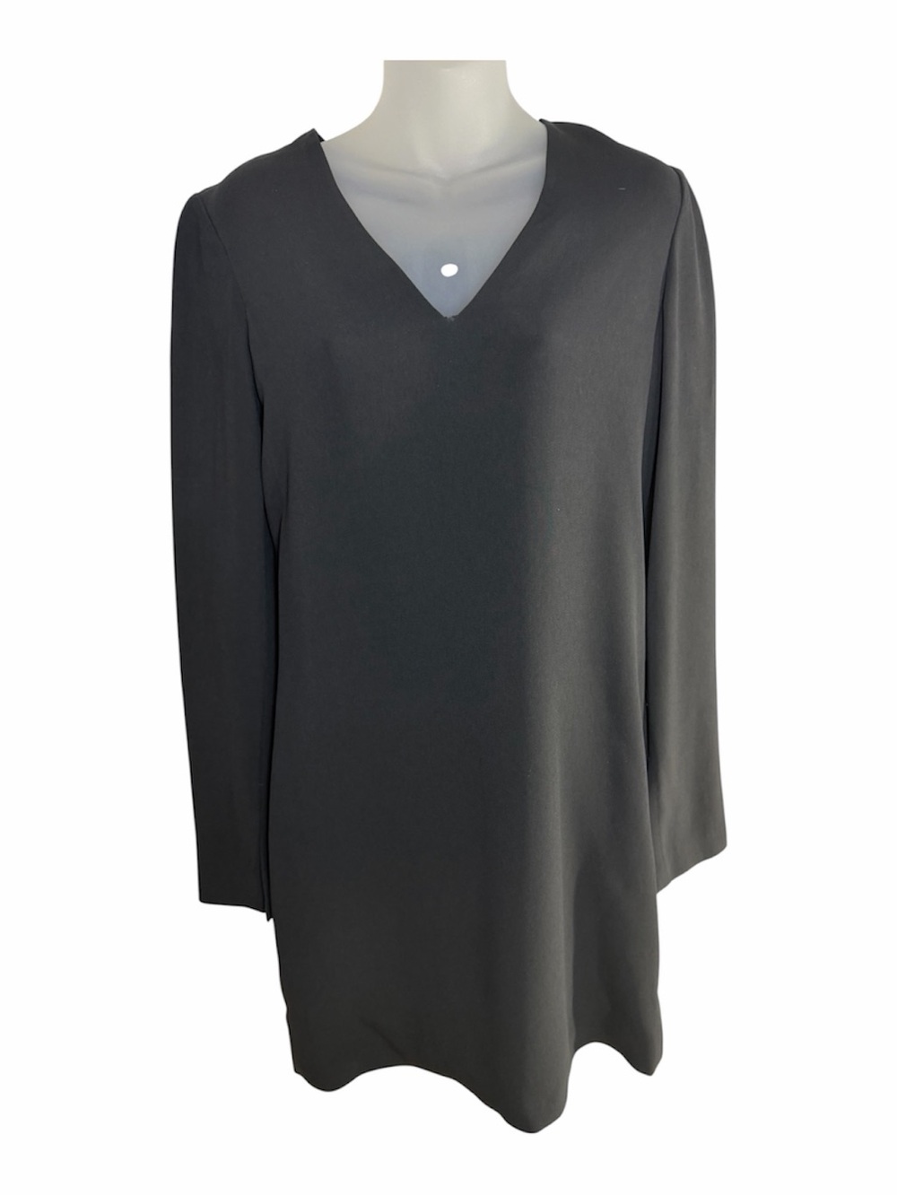Helmut Lang Black V Neck Long Sleeve Silk Lined Dress S SW-DD0922 Minimalist